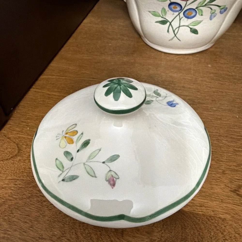 Longchamp Teapot Suger & Creamer French Faience Hand Painted Floral VTG